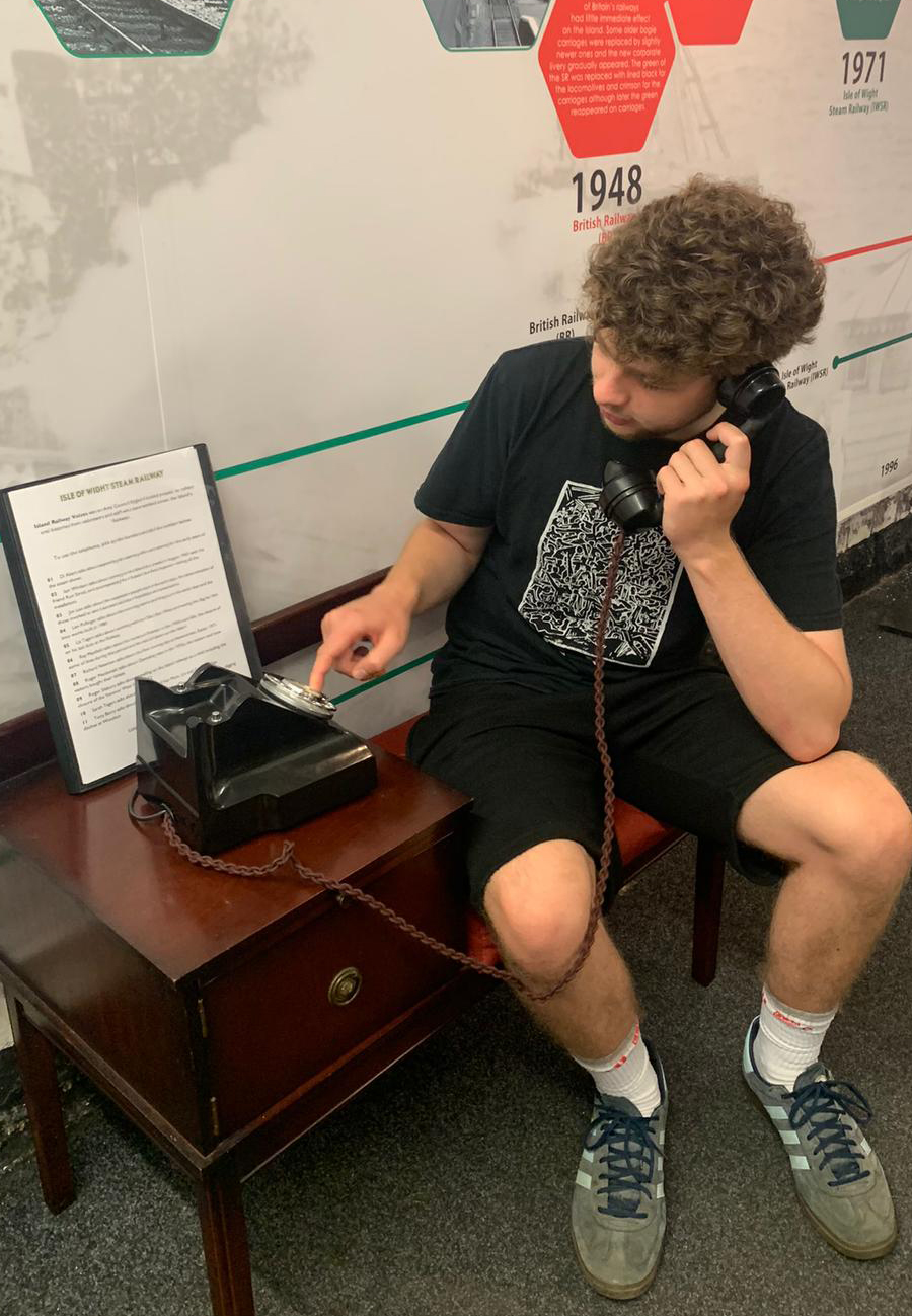 Period Telephone with instructions at Isle of Wight Steam Railway (portrait)