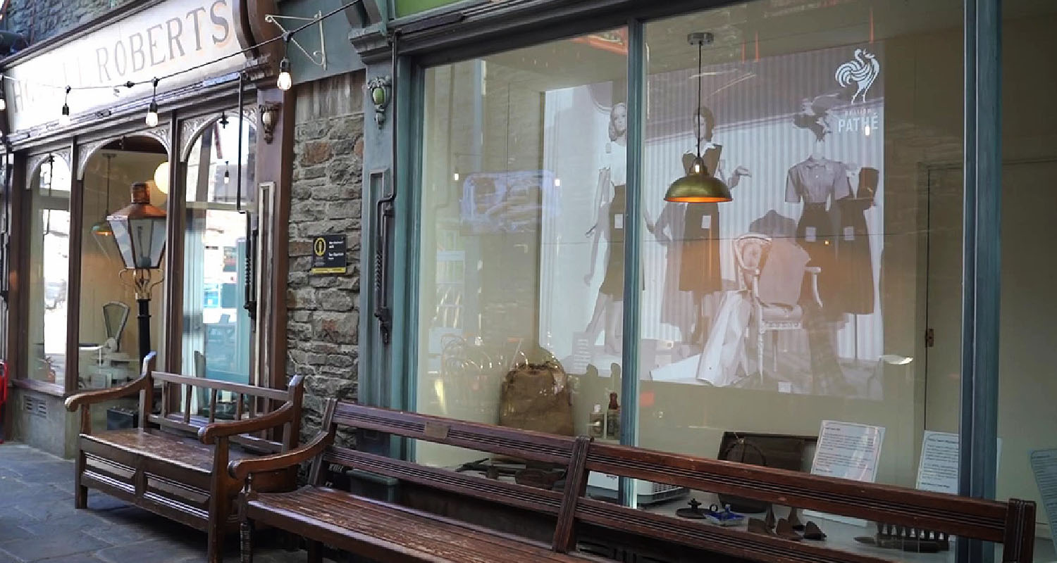 Projector in use with facade at Rhondda Heritage Park