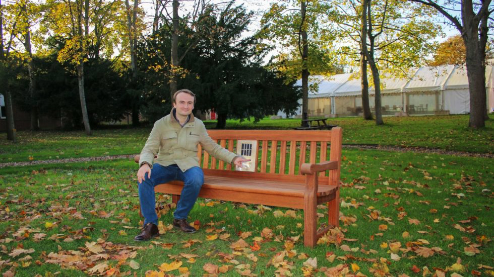 Daniel Evans with a Traditional Audio Bench at Cranfield University